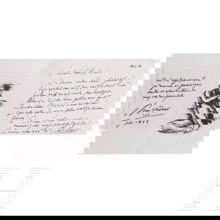 Hans Baur - two signed cards from Arno Breker, 1983 and 1985 resp.: Hans Baur - two signed cards from Arno Breker, 1983 and 1985 resp. Danksagungskarte für Glückwünsche zu Brekers 83. Geburtstag, vorder- bzw. rückseitig gedruckte Aktzeichnung und Danksagung, die I