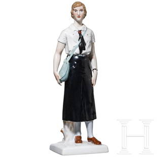 Porcelain Manufactory Allach - a standing BDM girl: Porcelain Manufactory Allach - a standing BDM girlPorcelain figure designed by Richard Förster. The bottom with impressed rune mark and impressed signature "R. Förster" as well as model number