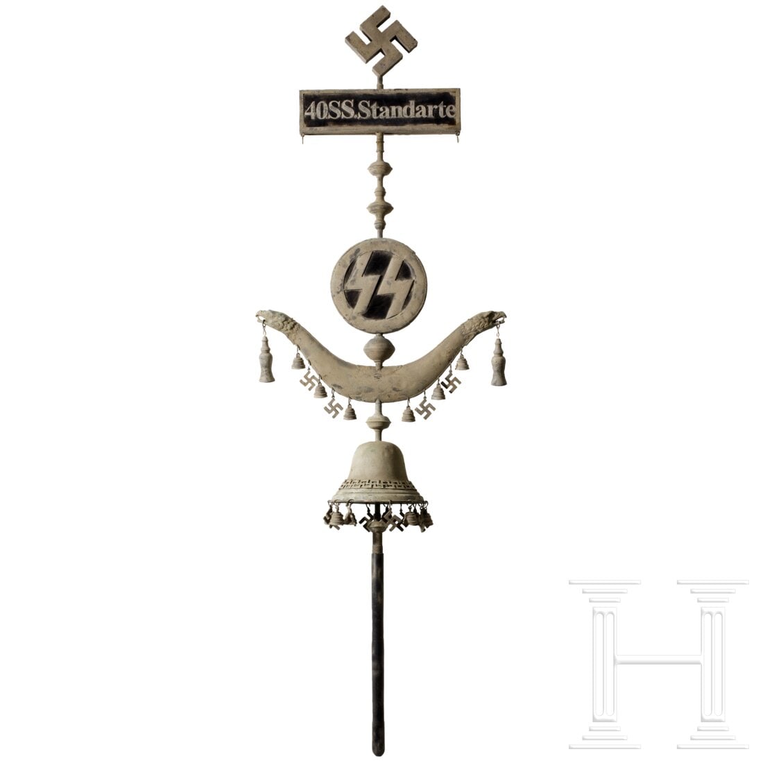A Jingling Johnny from the 40th SS Standard: A Jingling Johnny from the 40th SS StandardCan be taken apart, originally silver-plated or nickel-plated design for non-military purposes, customized for the SS, terminating in a swastika tip. Below w