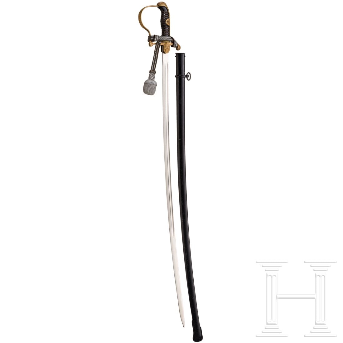 A sabre for army officers with portepee, maker Siegfried Waffen, Ernst Pack & Söhne, Solingen: A sabre for army officers with portepee, maker Siegfried Waffen, Ernst Pack & Söhne, SolingenBeautiful blade with etched maker's logo on the ricasso. Knuckle-bow hilt in rich relief with an oak leaf 