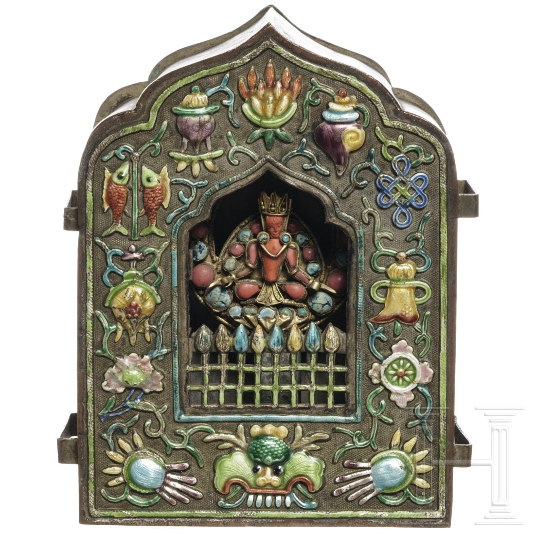A Tibetan brass gau (travelling cabinet), 20th century (1 of 4)