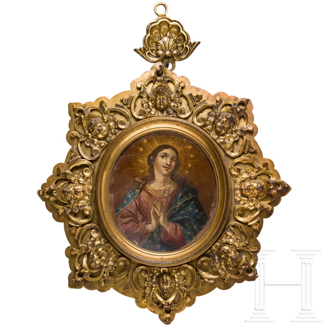 Our Lady painted on copper with brass frame and cherubs, circa 1800 (1 of 3)