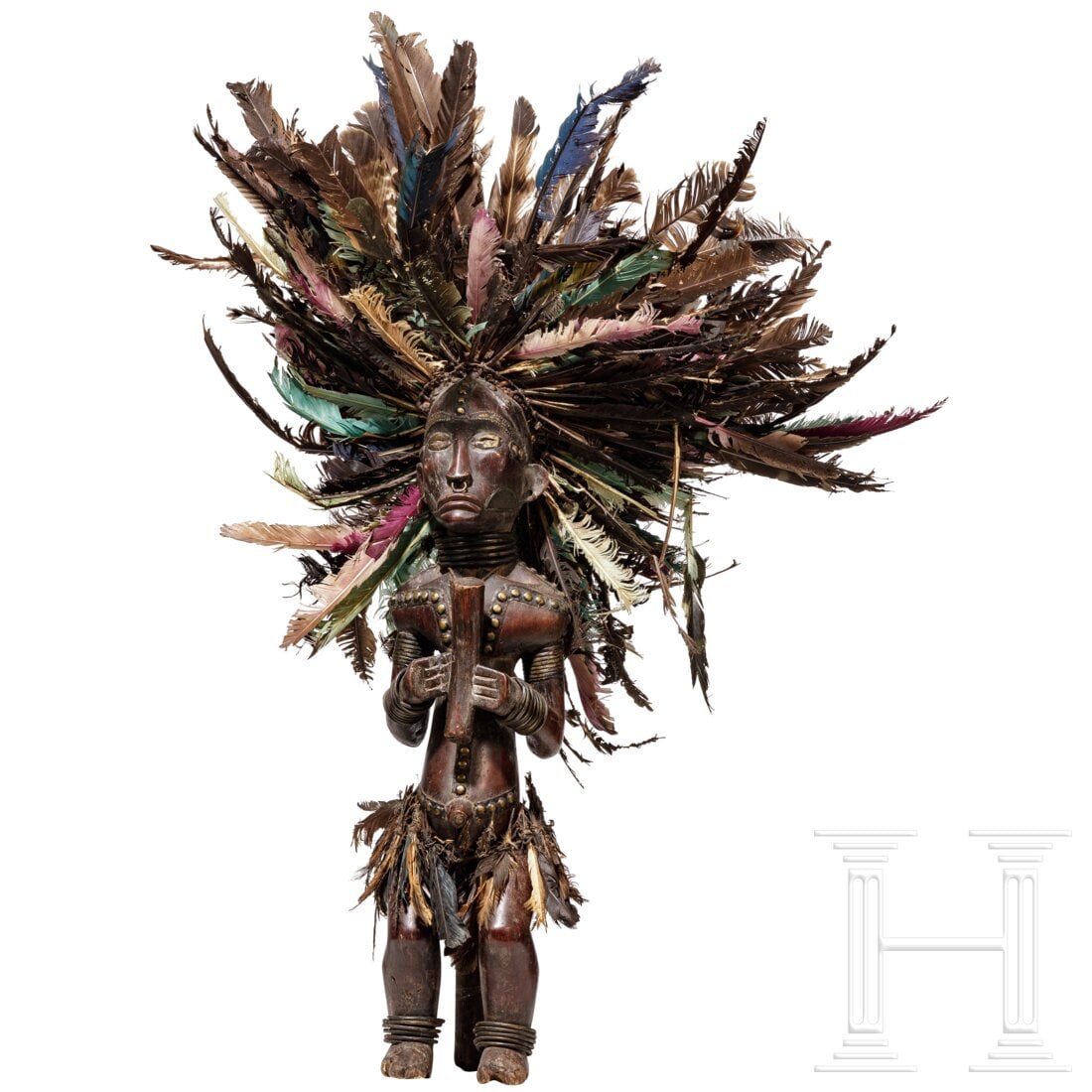A Cameroonian Fang-Ngumba reliquary figure with feather headdress, 20th century (1 of 4)