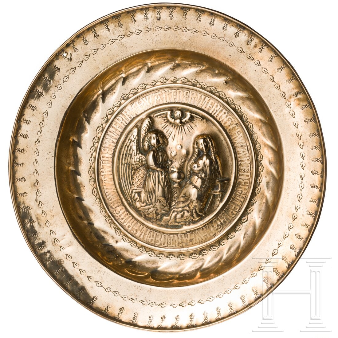 A large German alms dish ("Beckenschlägerschüssel") showing the Annunciation, Nuremberg, 16th (1 of 3)
