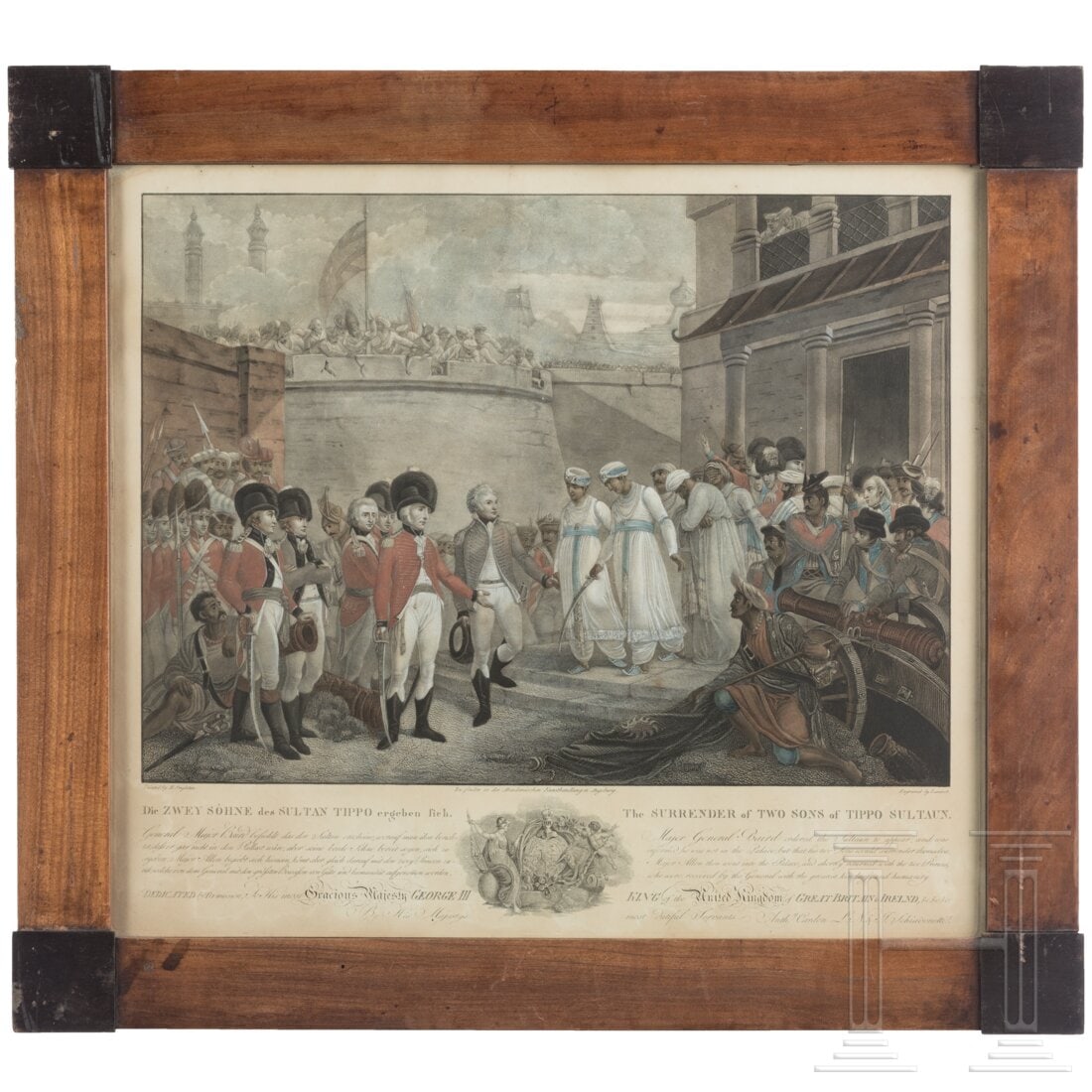 The Surrender of the two Sons of Sultan Tippo, engraved after Henry Singleton by P. J. Laminit,: The Surrender of the two Sons of Sultan Tippo, engraved after Henry Singleton by P. J. Laminit, German-English, 1st half of the 19th centuryFein kolorierter Kupferstich von Paul Jacob Laminit nach Hen