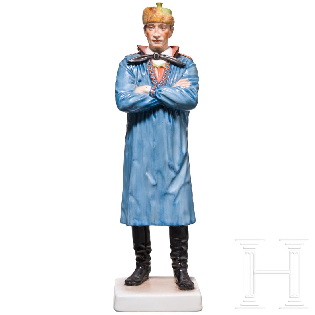 Porcelain Manufactory Allach - a coloured figurine of a Hessian peasant: Porcelain Manufactory Allach - a coloured figurine of a Hessian peasantFarbig gefasste Porzellanfigur nach einem Entwurf von Richard Förster, darstellend einen Bauern in traditioneller Tracht. Im Bod