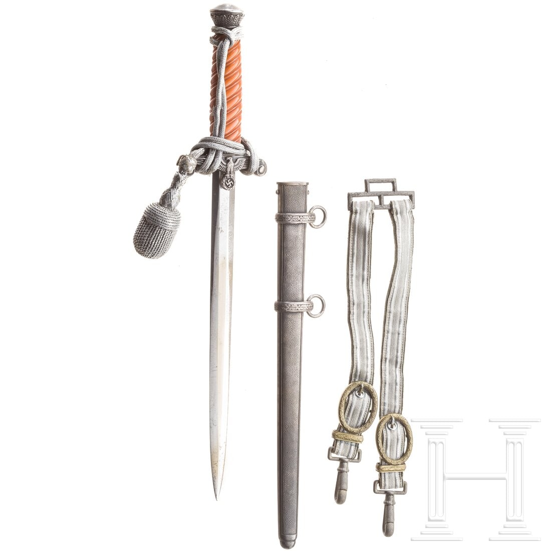 Lieutenant General Erich Schopper - his dagger for army officers: Lieutenant General Erich Schopper - his dagger for army officersDolch M 35 für Offiziere des Heeres von Gustav Spitzer, Solingen, versilbert mit orangefarbenem Griff, komplett mit Gehänge und Portep