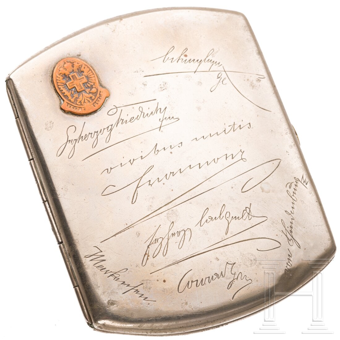 Kaiser Franz Joseph of Austria - a cigarette case with engraved signatures of Austrian and German (1 of 3)