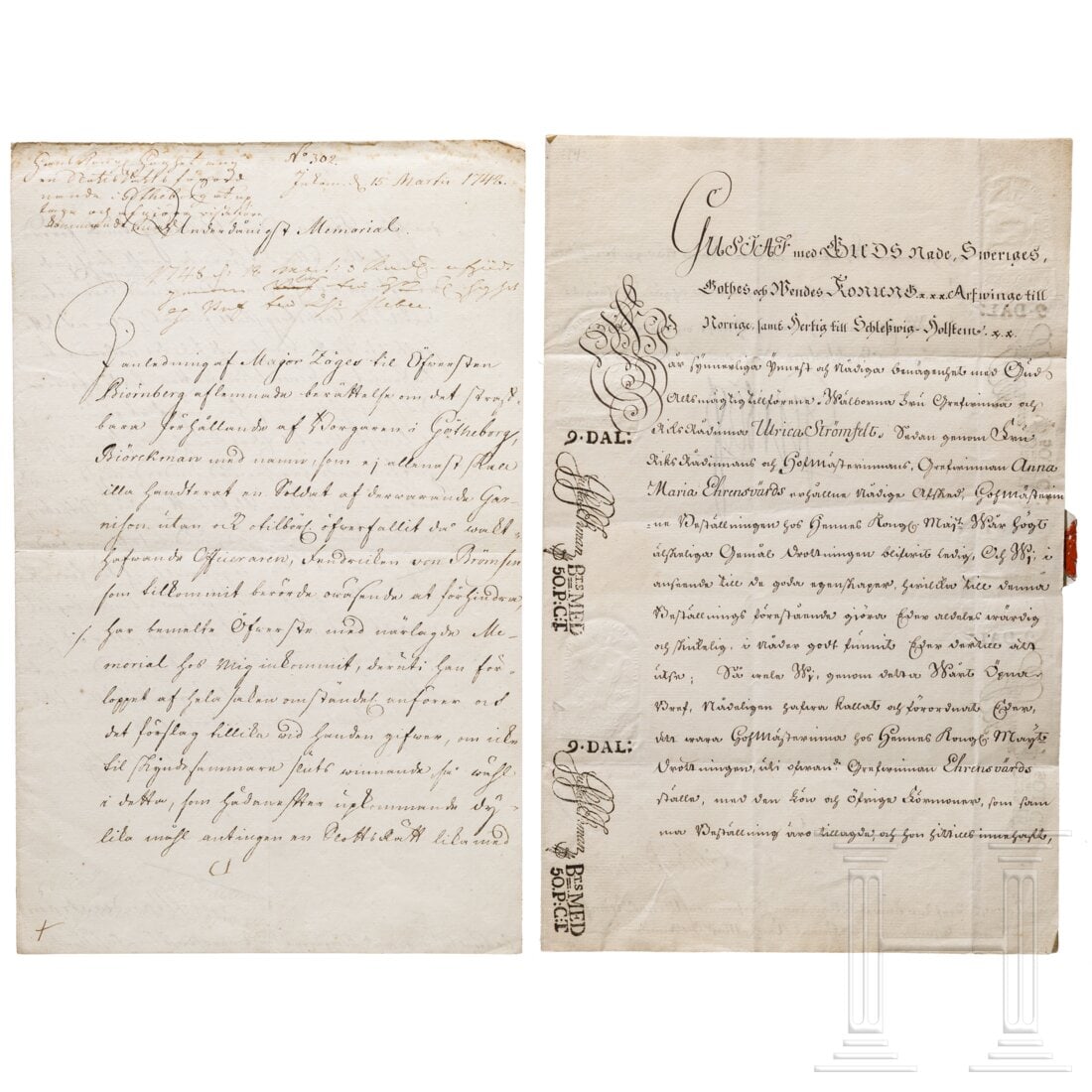 Crown Prince Adolf Frederick and King Gustav III of Sweden - two autographs, 1748 and 1777 (1 of 3)