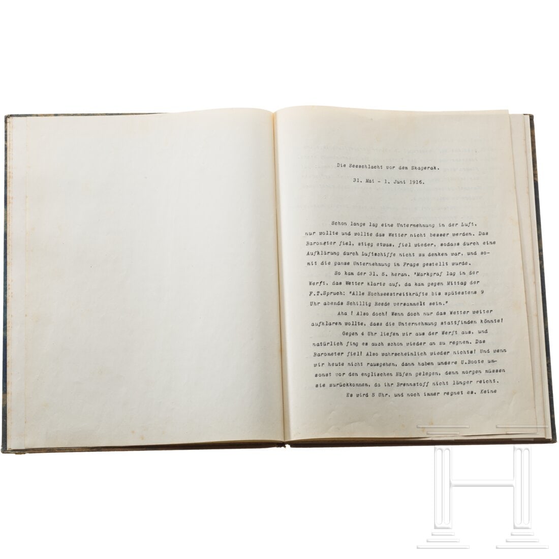 A diary of a German naval officer and a picture by Claus Bergen on the Battle of the Skagerrak in: A diary of a German naval officer and a picture by Claus Bergen on the Battle of the Skagerrak in 1916Maschinenschriftliches Tagebuch mit über 100 unpaginierten Textseiten, wohl aus den 1920er Jahren