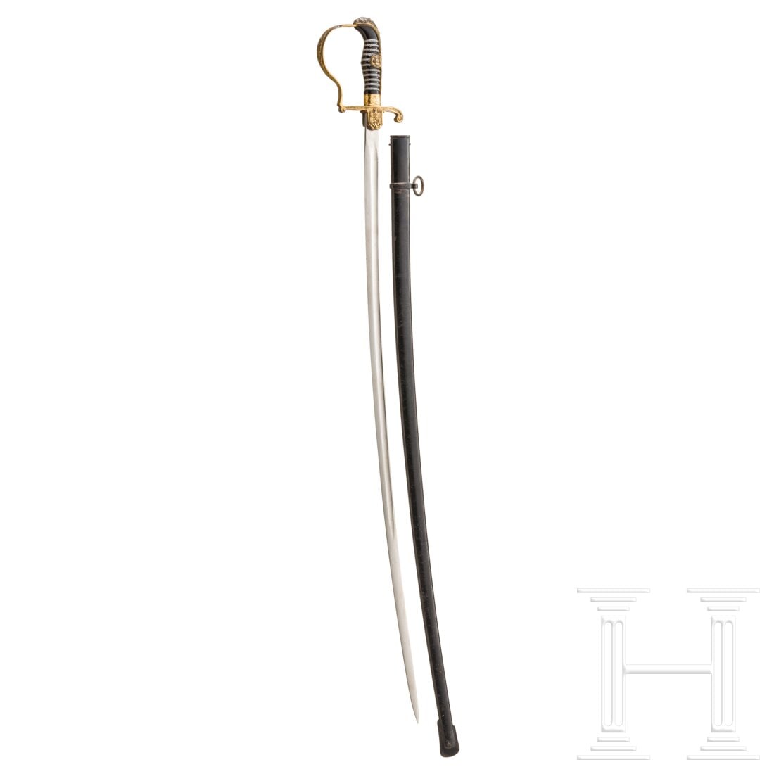 A sabre for army officers, model 1714 "Freiherr von Stein" from the Eickhorn commander series: A sabre for army officers, model 1714 "Freiherr von Stein" from the Eickhorn commander seriesVernickelte, beidseitig gekehlte Klinge mit eingeschlagenem Herstellerlogo. Vergoldetes Bügelgefäß mit r