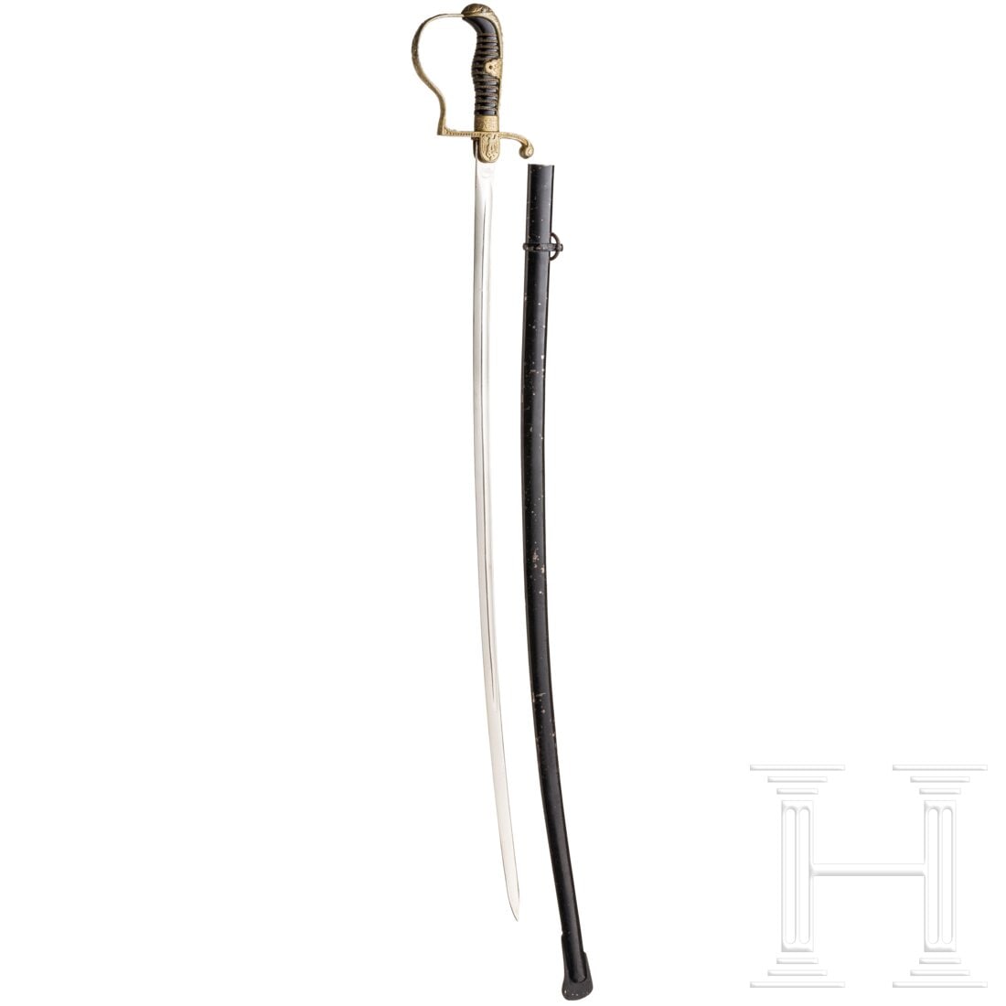 A sabre for army officers, maker F. W. Höller, Solingen, additionally marked "Militärwarenhaus: A sabre for army officers, maker F. W. Höller, Solingen, additionally marked "Militärwarenhaus Dürbeck Wien IX"Vernickelte Rückenklinge, auf der Fehlschärfe quartseitig Hersteller- und terzseitig