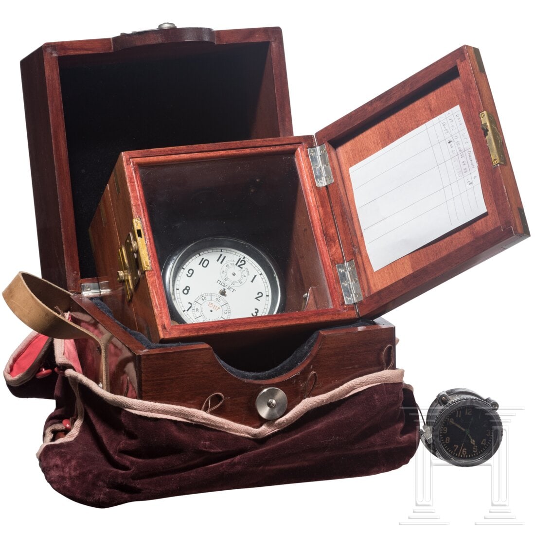 A navy chronometer made by Poljot: A navy chronometer made by PoljotSowjetischer Nachbau des deutschen Einheitschronometers im Kaliber 100 von A. Lange & Söhne in Glashütte. Defekt, lose mit Teilen der kardanischen Aufhängung mit Ho