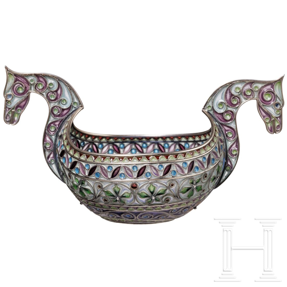 A small Norwegian silver plique-à-jour kovsh (drinking vessel), Bergen, Marius Hammer, circa 1900 (1 of 4)