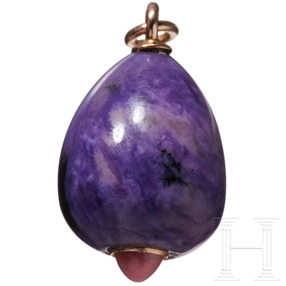 A Russian gold-mounted charoite egg-pendant, 20th century (1 of 3)