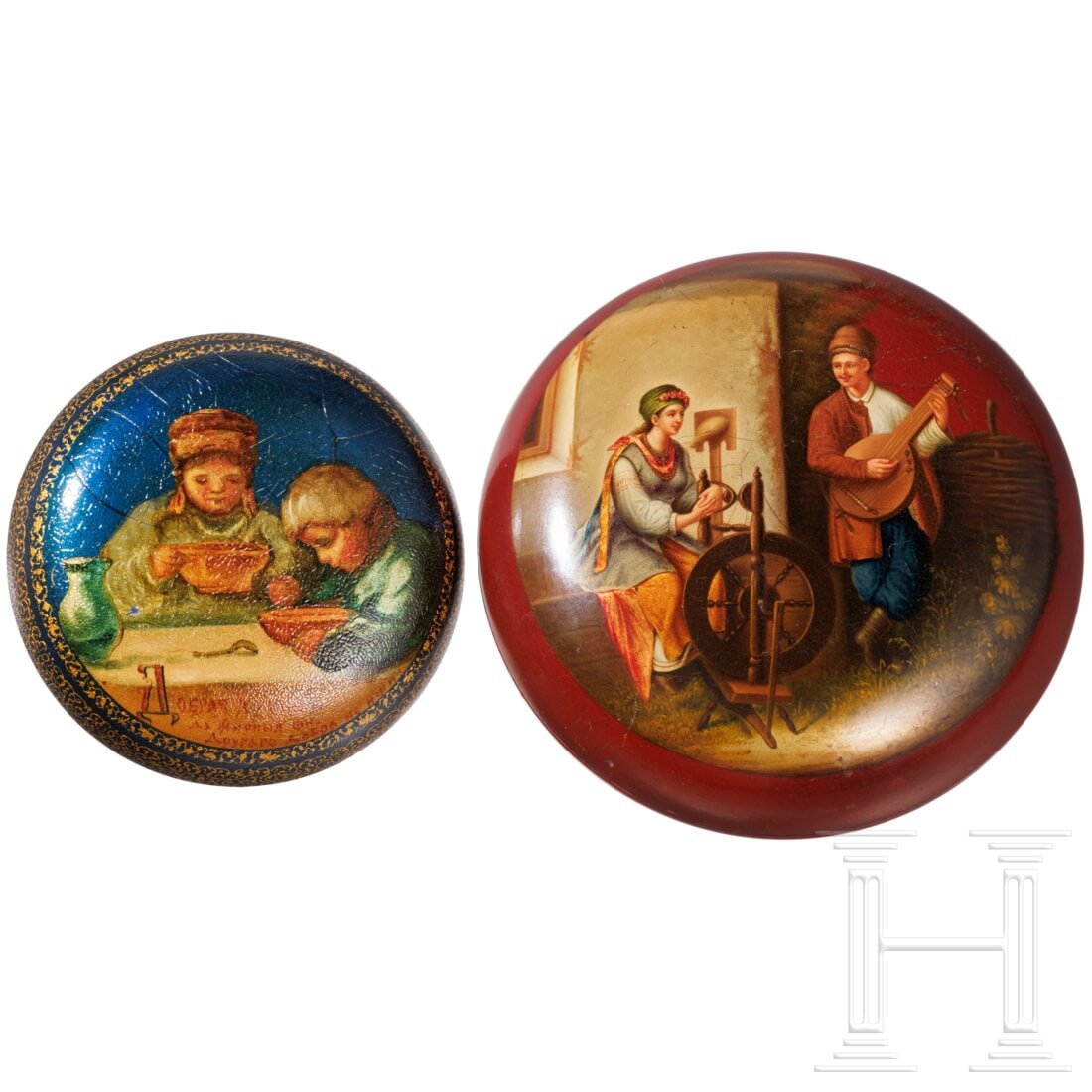 Two Russian papier mâché and lacquer boxes, Danilovo, Nikolai Lukutin factory, 1882 - 1896 (1 of 4)