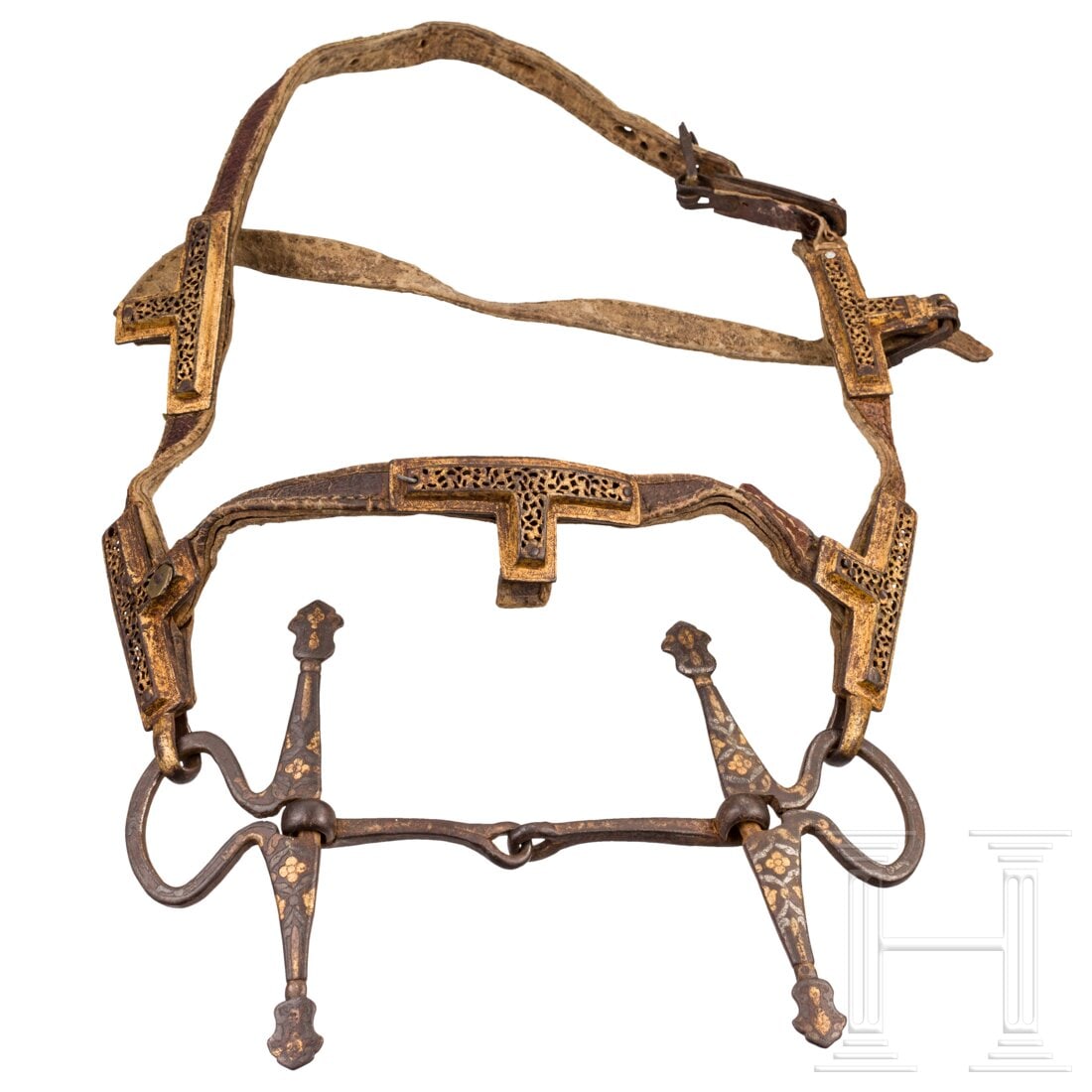 A chiselled Tibetan snaffle with silver and gold inlays, 18th century (1 of 8)