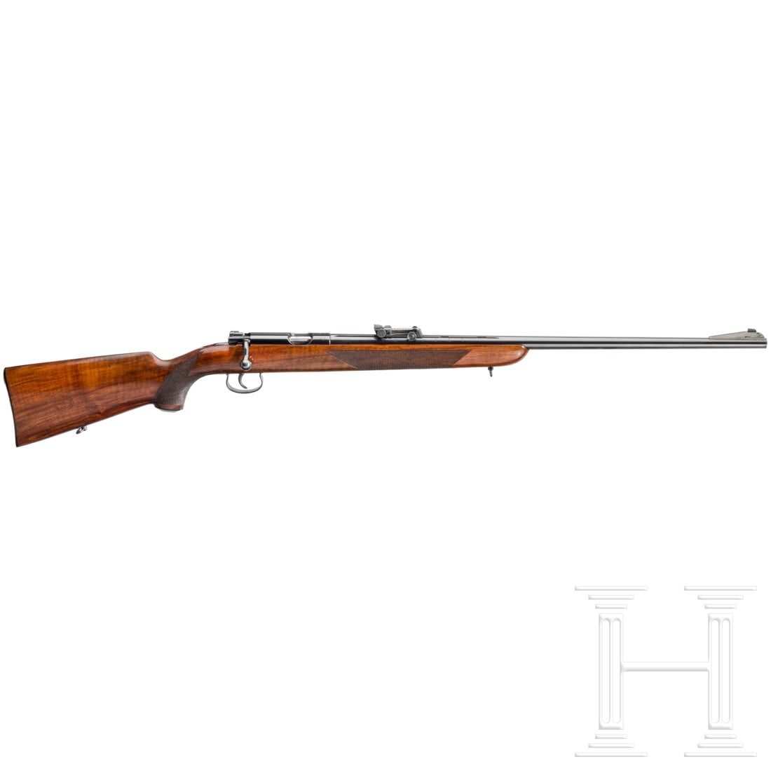 A Mauser Mod. Es 340 B "Single Shot Target Rifle", late production: A Mauser Mod. Es 340 B "Single Shot Target Rifle", late productionCal. .22lr, SN. 172883, Nummerngleich. Beschuss Krone "B/U/G". Fertigung ca. 1937. Schiebevisier 30 - 200 m. Auf der Hülse kleine Mau