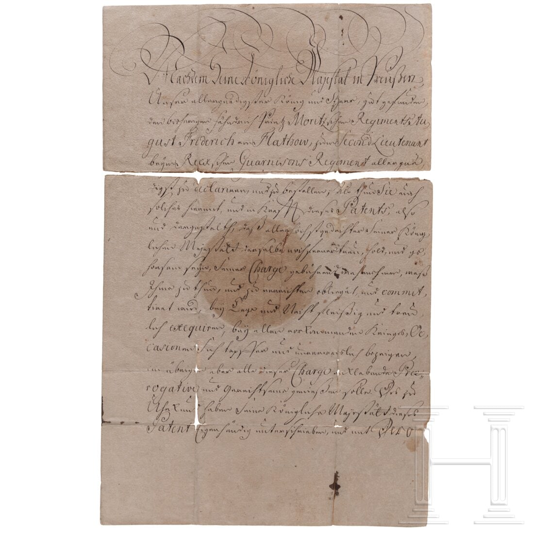 King Frederick II (the Great) - a signed promotion to Second-Lieutenant to August Friedrich von (1 of 2)