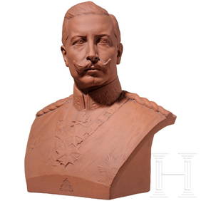A terracotta bust of Kaiser Wilhelm II, Majolika Manufactory Cadinen, Berlin, 1st half of the 20th (1 of 3)