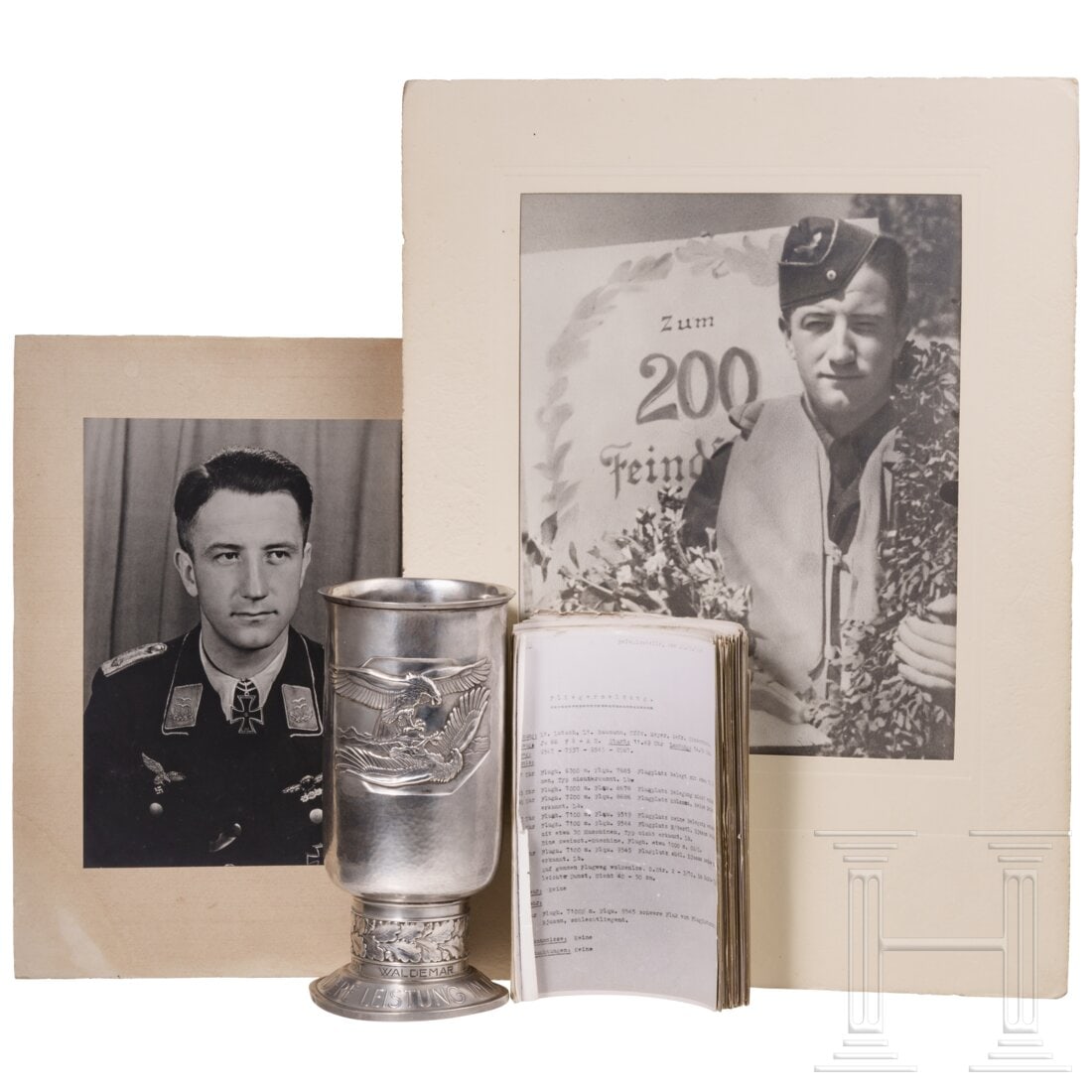 Hauptmann Waldemar Lutsch – the Goblet of Honour for particular achievements in aerial warfare: Hauptmann Waldemar Lutsch – the Goblet of Honour for particular achievements in aerial warfareSilver, the inscription "Leutnant Waldemar Lutsch am 14.11.41" engraved around the pedestal. The manufac
