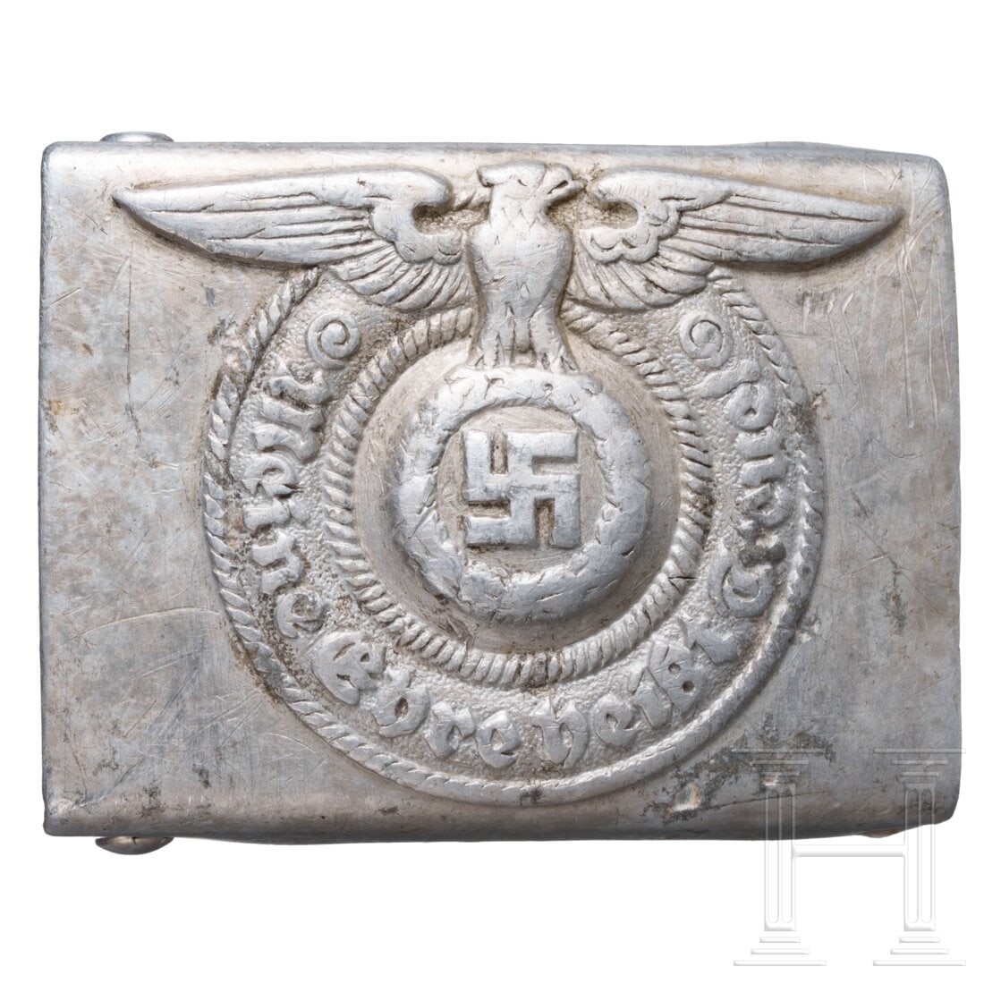 A belt with buckle for EM/NCOs of the Waffen-SS: A belt with buckle for EM/NCOs of the Waffen-SSHohlgeprägtes Aluminiumschloss mit Herstellercodierung "RZM 822/38 SS" für Richard Sieper oder C.T. Dicke 1938. Teils grob gereinigt/verputzt.Condition