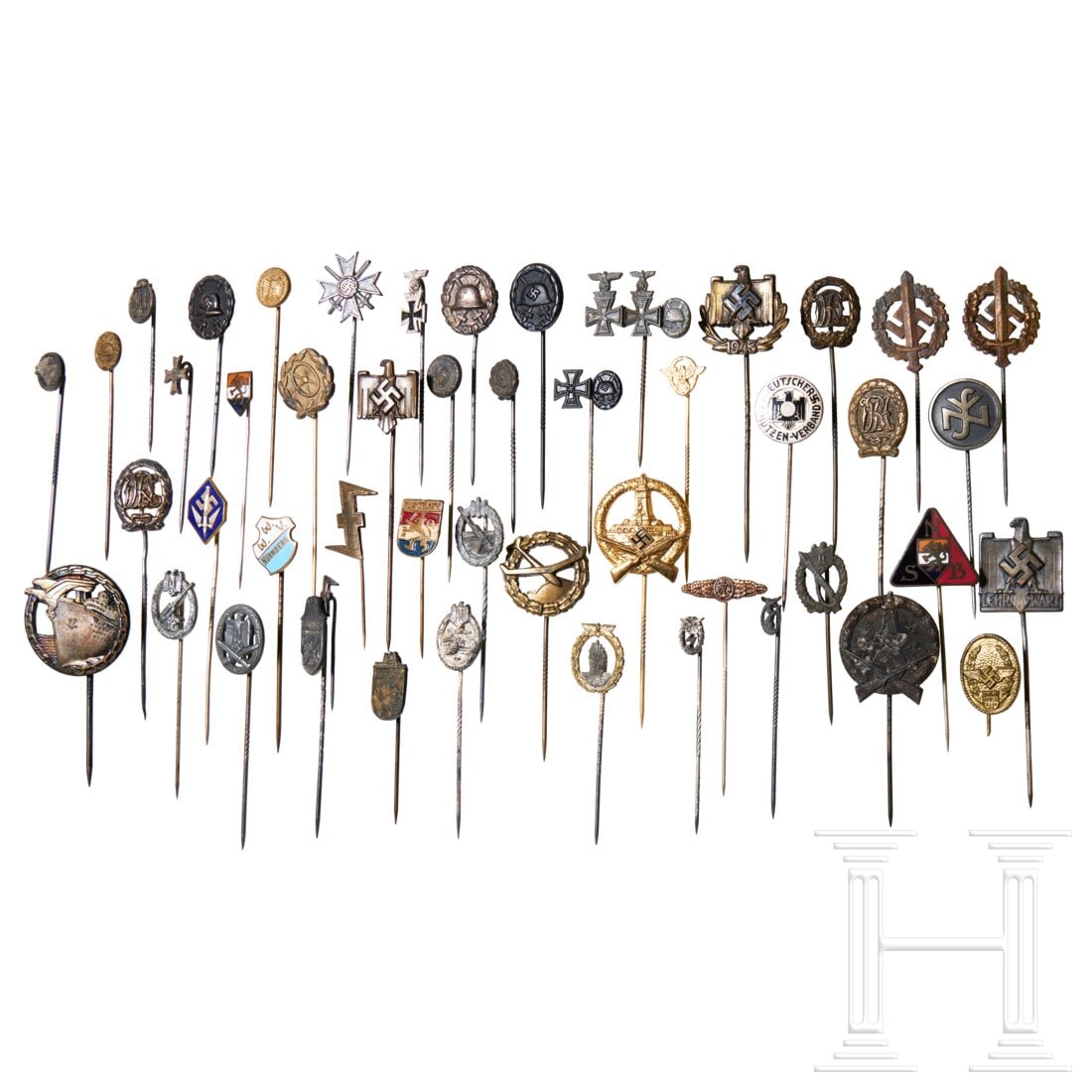 A Large Collection of Stick Pins: A Large Collection of Stick Pins49 stick pins from various political, civil, Wehrmacht branches and miniature award badges.USA lot - more info hereCondition: II