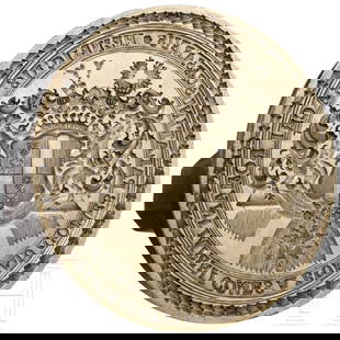 A German seal stamp of Count Heinrich von Bünau, 18th century: A German seal stamp of Count Heinrich von Bünau, 18th centuryMassive, fein geschnittene Matrix aus Bronze. Im Bildfeld ein von Leoparden flankiertes Prunkwappen Heinrich von Bünaus, eingefasst von u