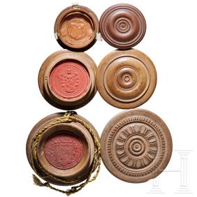 Three German wooden seal capsules with intact wax seals, 15th - 17th century (1 of 1)