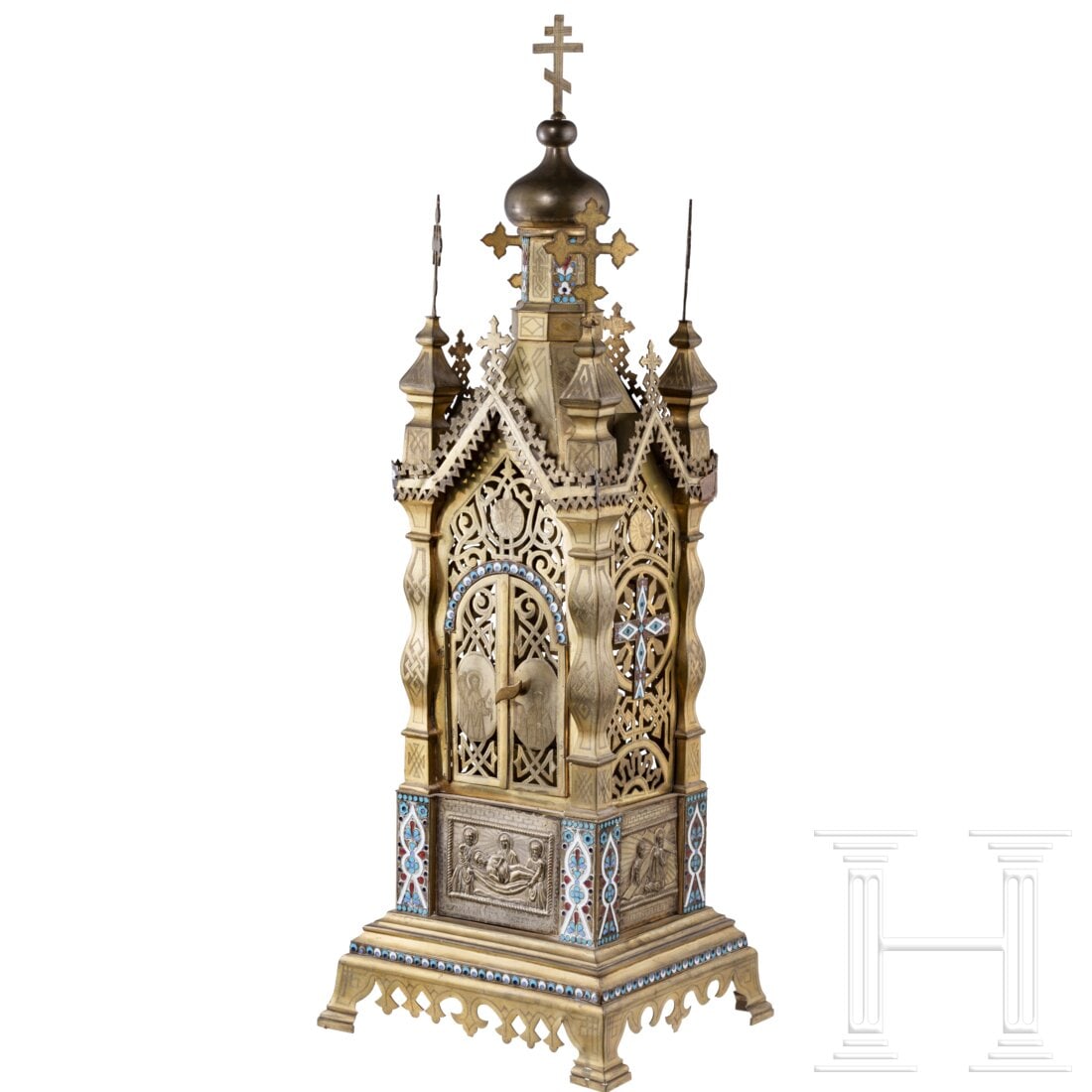 A large Russian brass and cloisonné-enamel artophorion, late 19th century (1 of 7)