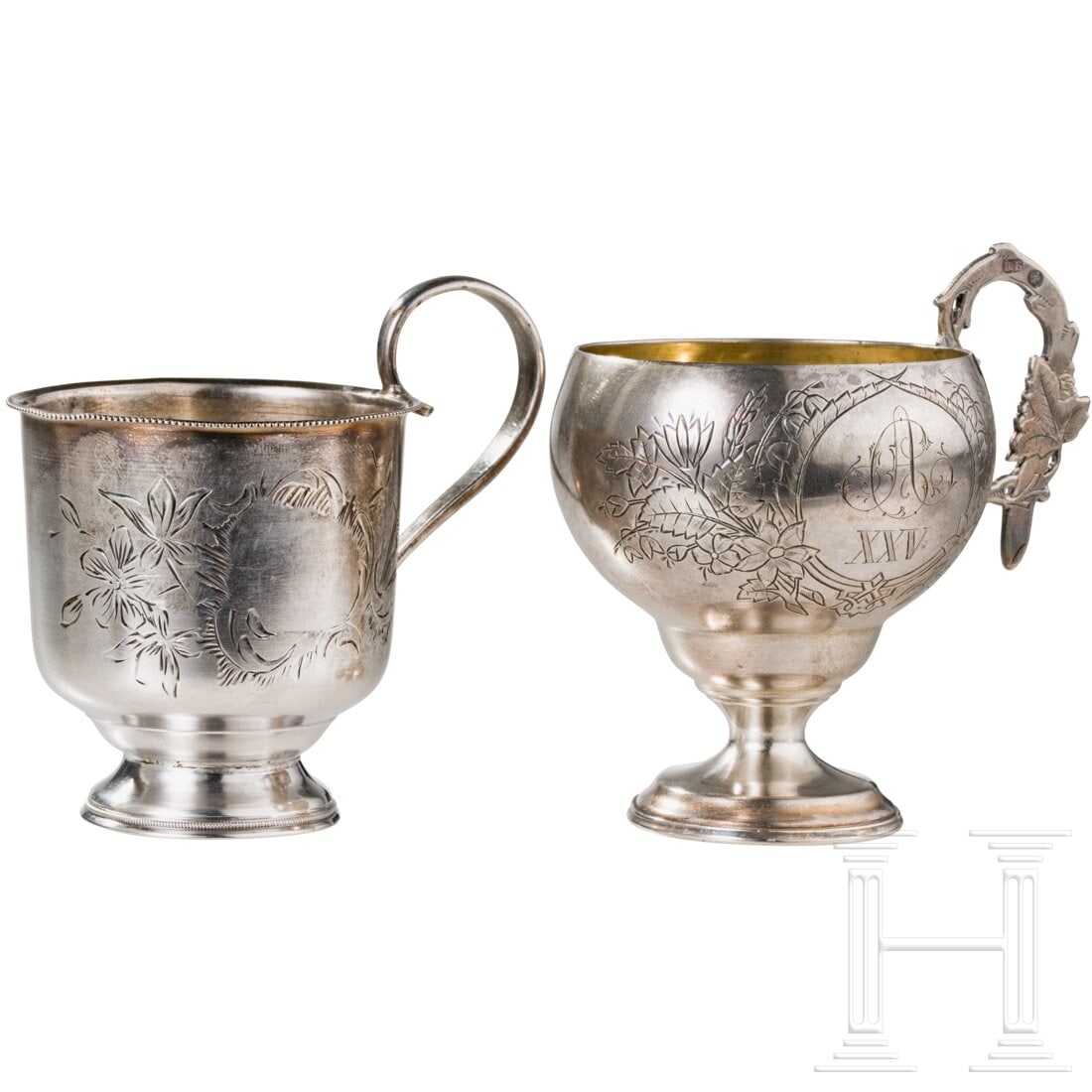 Two Russian silver cups, Moscow, Vasili Baladanov, 1891 and Ivan Butuzov, 1896 - 1908 resp. (1 of 6)