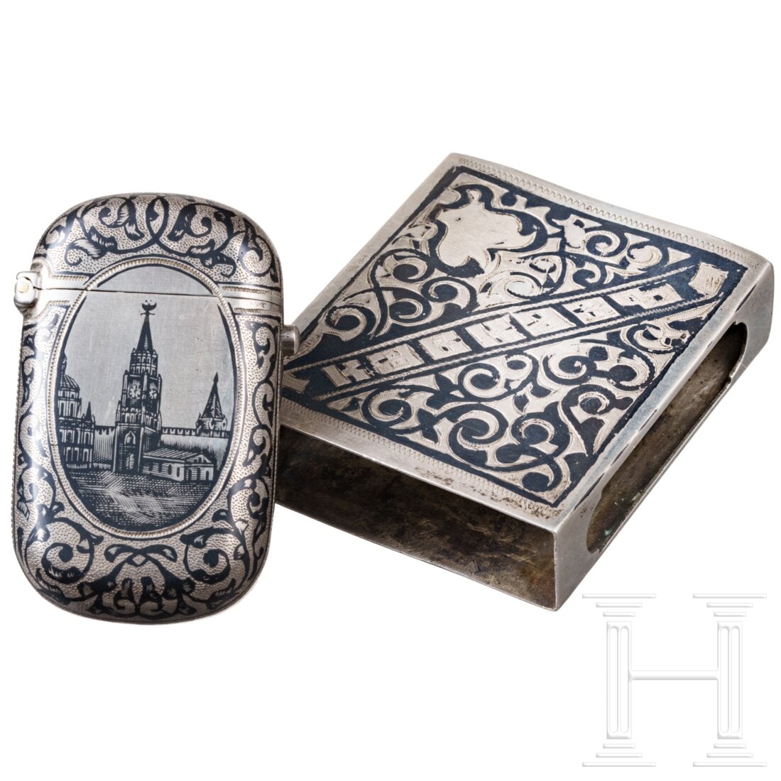 A Russian silver and niello case and matchbox, 1896 - 1908 (1 of 4)