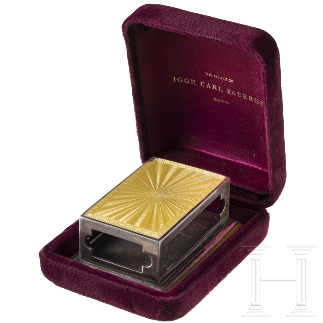 A silver and guilloché-enamel matchbox holder with case of Fabergé Geneva (1 of 8)