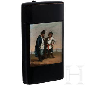 A Russian papier mâché and lacquer box, Danilovo, Piotr and Aleksandr Lukutin, 1843-55 (1 of 2)