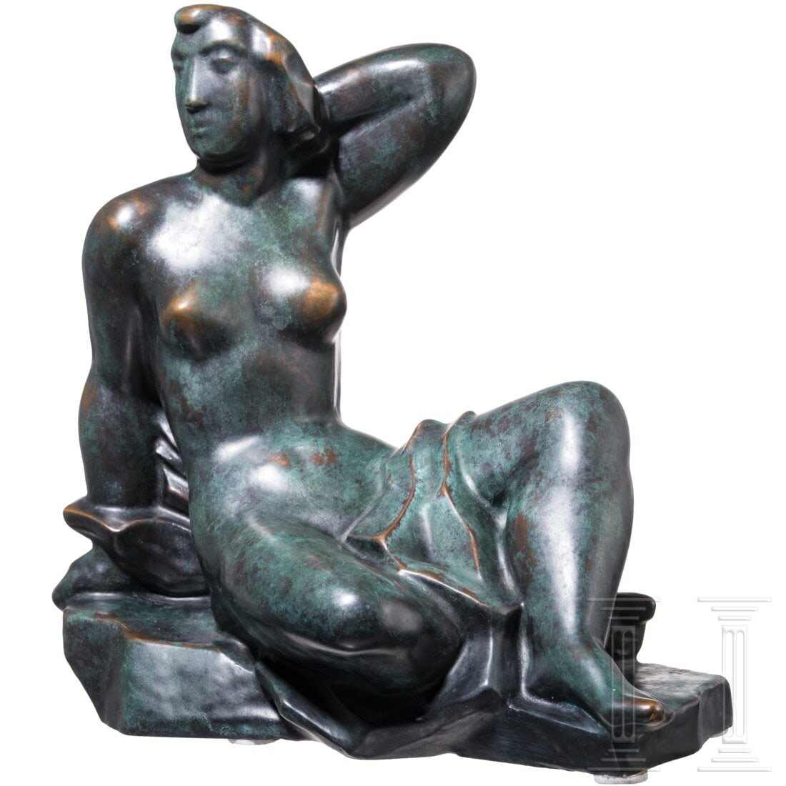 „Seated female nude", Arno Breker (1900-1991), designed in the late 1920s/early 1930s, later: „Seated female nude", Arno Breker (1900-1991), designed in the late 1920s/early 1930s, later bronze castBronze with a dark brown and greenish patina; the signature „Arno Breker" incised on the sid