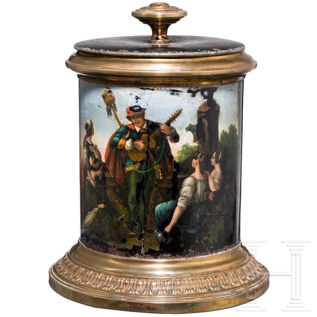 A German painted tobacco pot, mid 19th century (1 of 2)