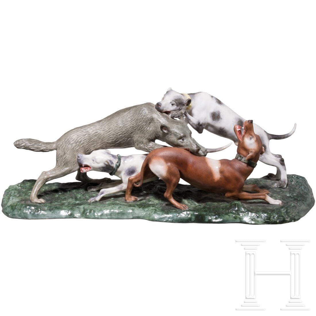 A porcelain dog group, Nymphenburg, circa 1900 (1 of 3)
