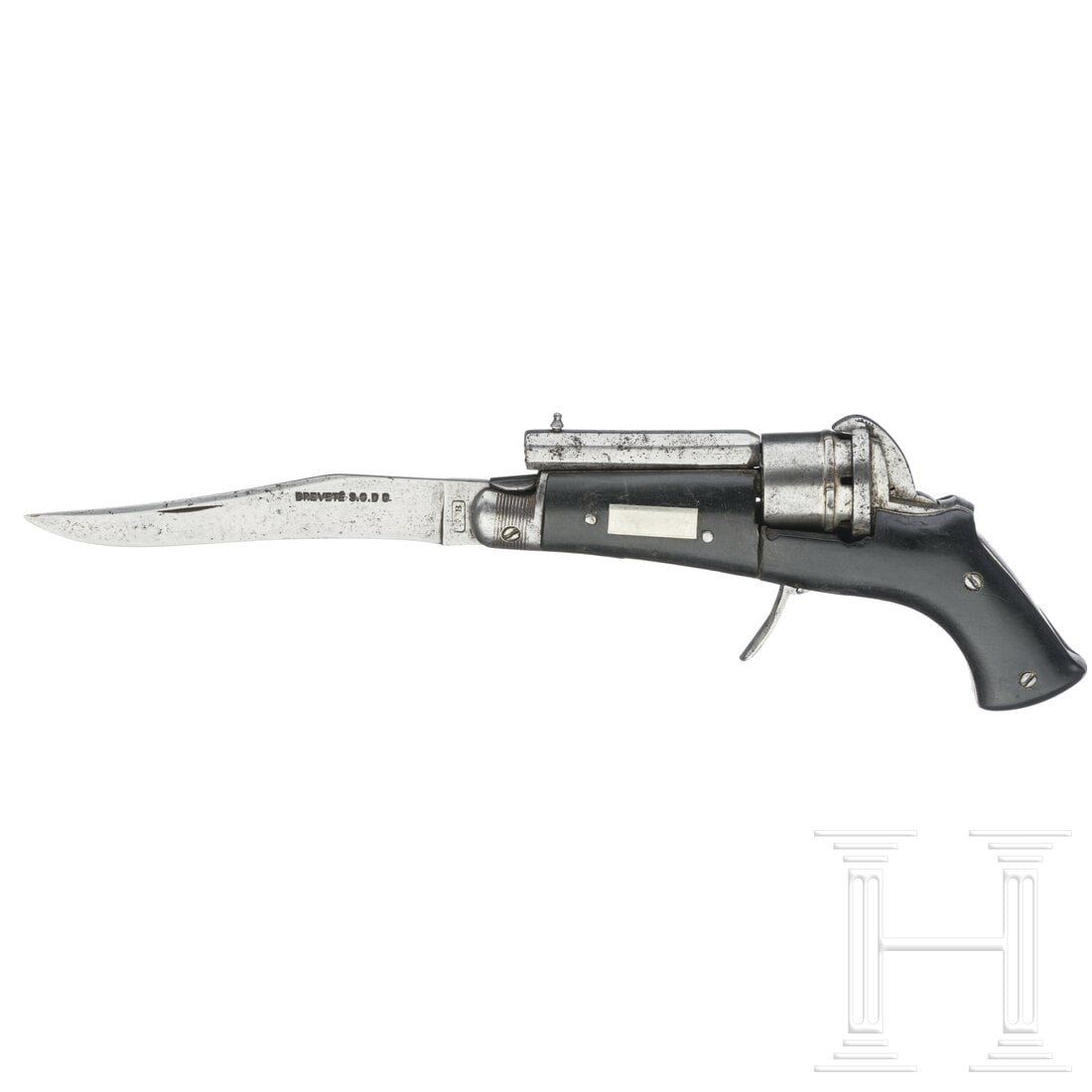 A pin-fire revolver with integrated folding knife, circa 1870 (1 of 3)