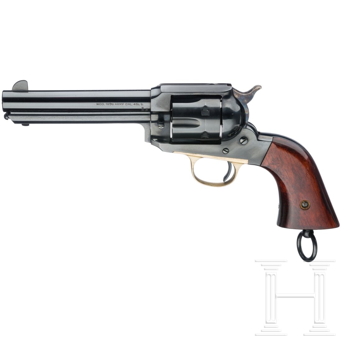 A Hege-Uberti Mod. Colt 1875 Army: A Hege-Uberti Mod. Colt 1875 ArmyCal. .45Colt, SN. 16808, nummerngleich. Blanker Lauf, Länge 140 mm. Sechsschüssig. It. Beschuss 1999. Auf der Oberseite Firmierung, links Modellbezeichnung, diese ab