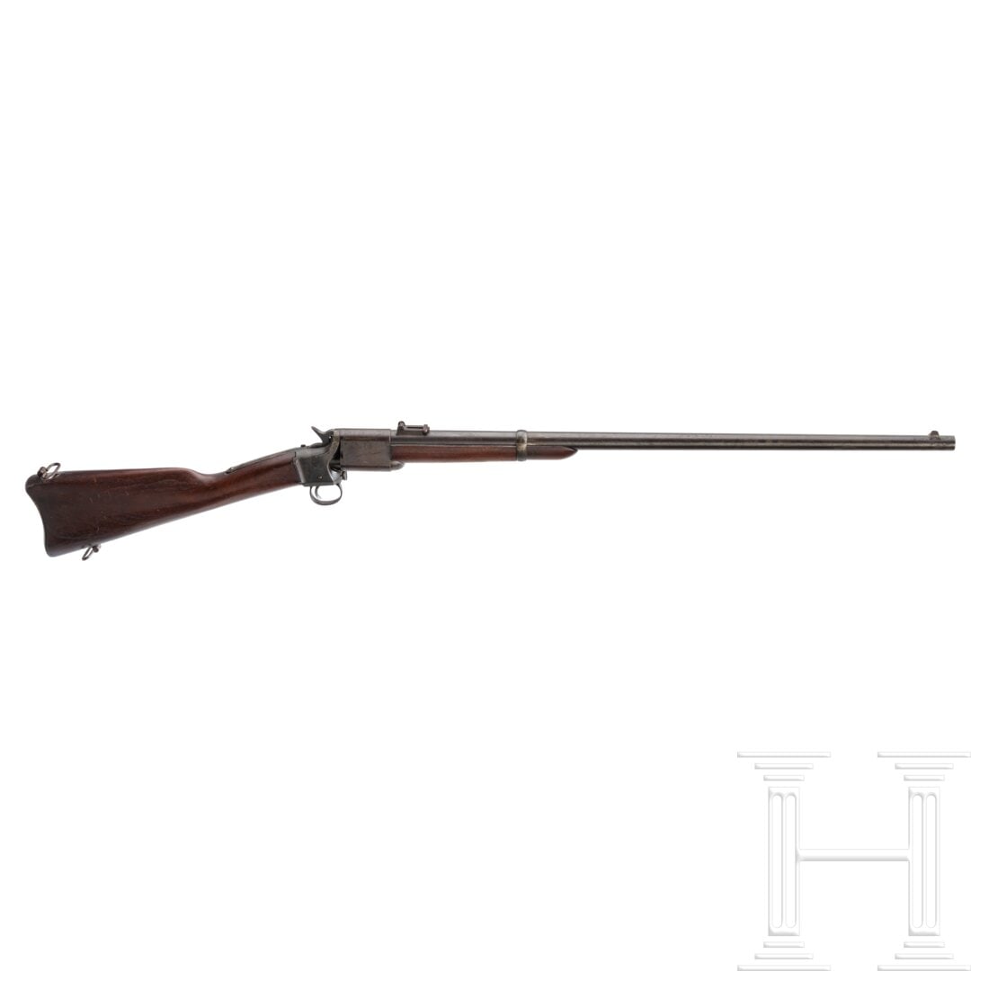 A Triplett & Scott Mod. 1864 rifle: A Triplett & Scott Mod. 1864 rifleCal. .56-50Spencer, SN. 1219, rostiger, matter Lauf, Länge 30''. Rahmenvisier. Firmierung auf der linken Rahmenseite, rechts Seriennummer. Originale Brünierung mit 
