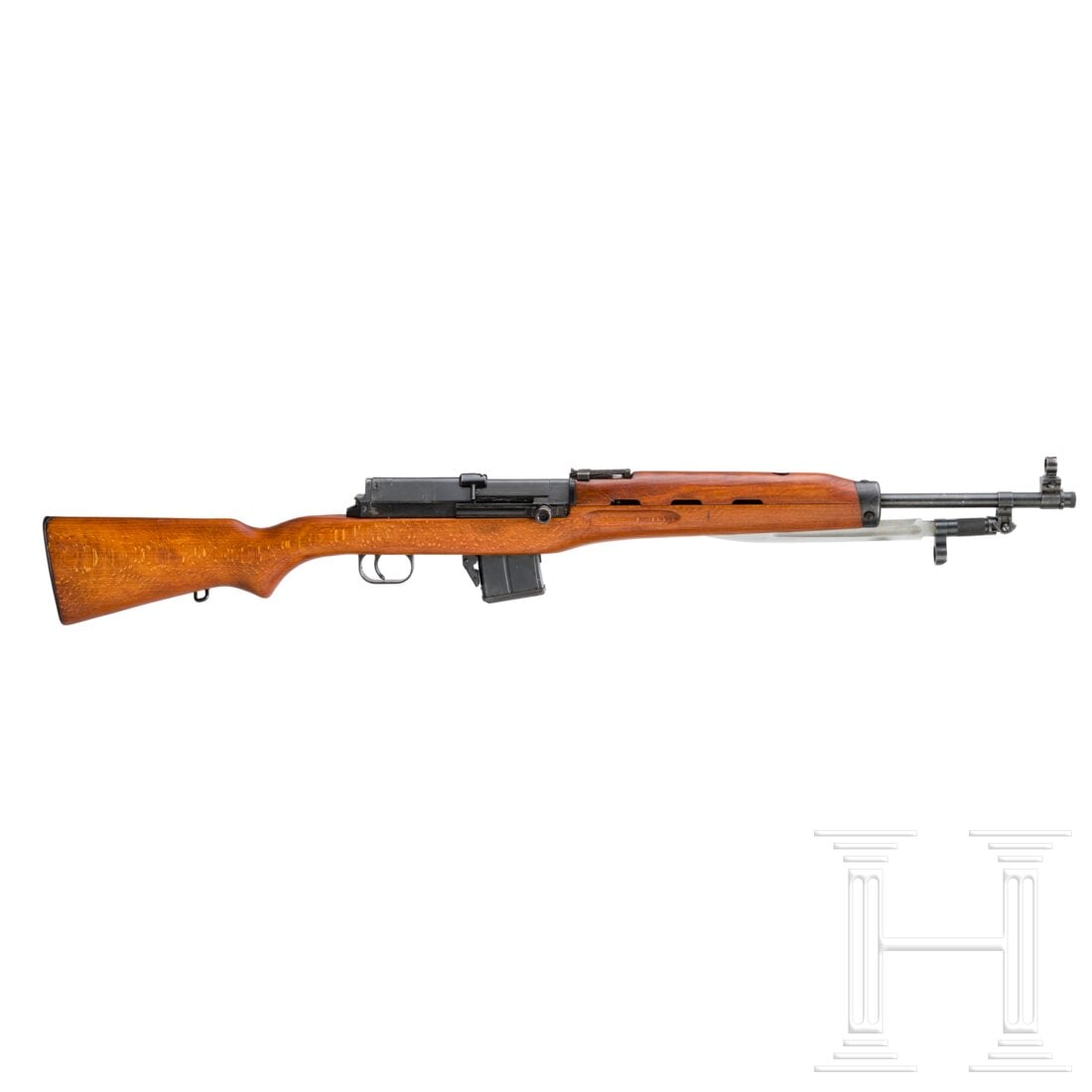 A Rasheed (Rashid) semi-auto carbine: A Rasheed (Rashid) semi-auto carbineCal. 7,62x39, SN. 3773, nummerngleich, blanker Lauf. Zehnschüssig. Deutscher Beschuss 1988. Visier auf 300 m blockiert. Links an der Führung gemarkt "Rasheed 7.62