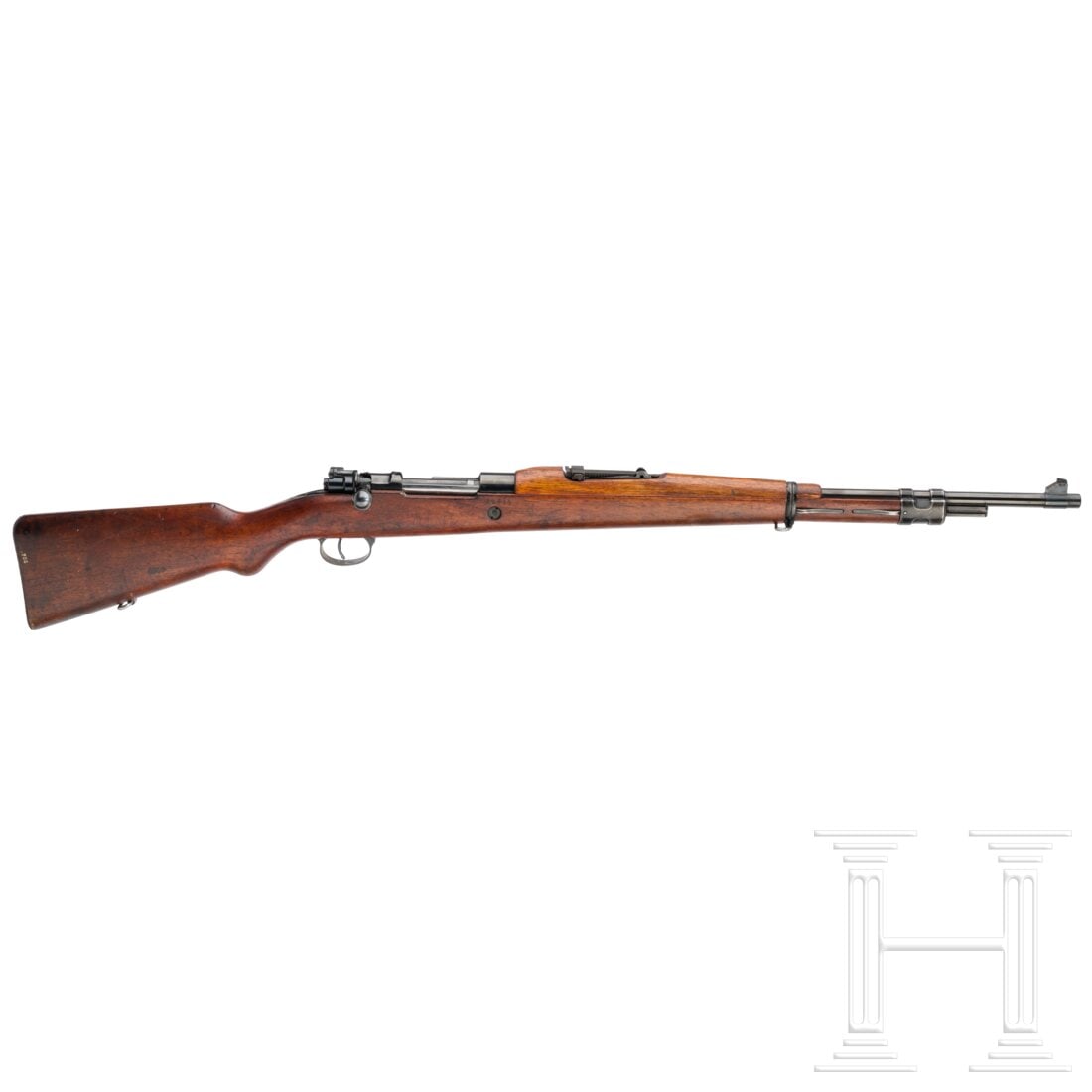 An FN short-rifle: An FN short-rifleCal. .30-06Spring, SN. 1502, nicht nummerngleich. Blanker Lauf. Deutscher Beschuss 1975. Schiebevisier skaliert 1 - 19. Hülsenkopf ohne Hersteller oder Modellangaben. Arsenalmäßig