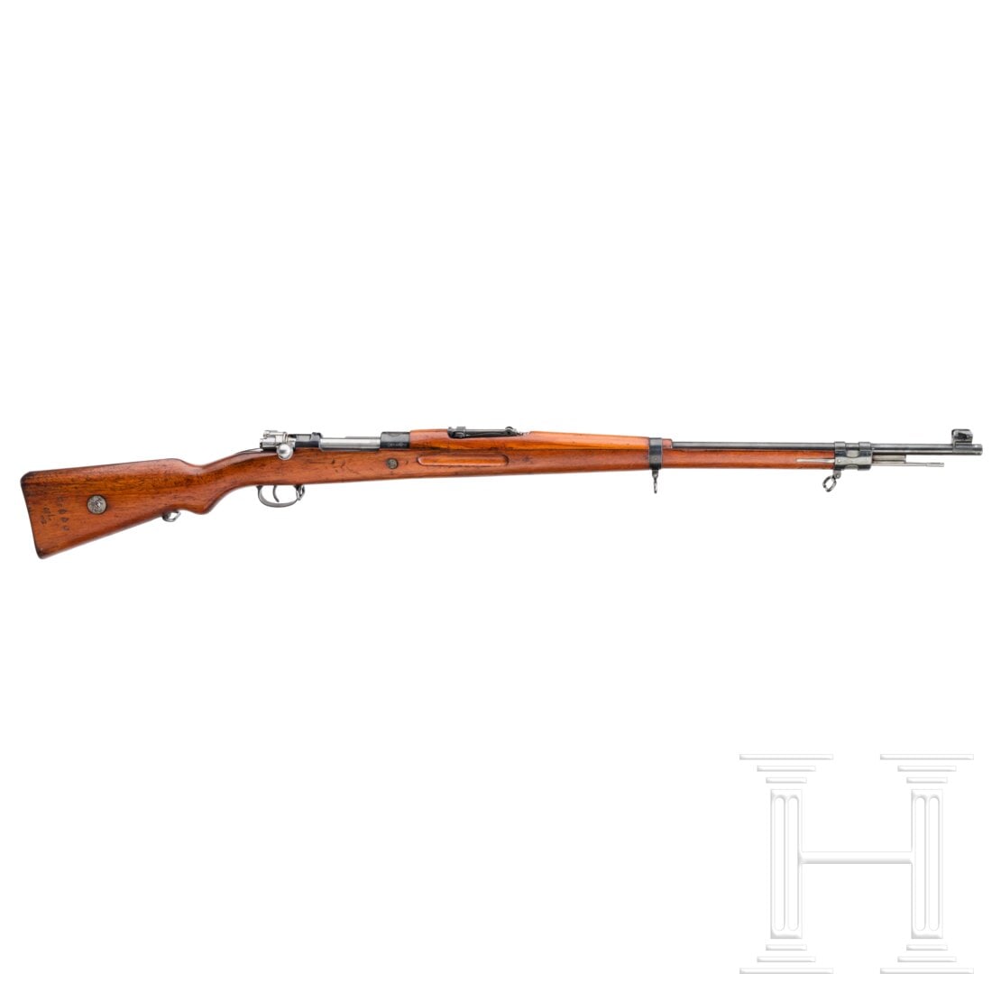 A Brünner Waffenwerke Mod. 98/38: A Brünner Waffenwerke Mod. 98/38Cal. 8x57JS, SN. Y4055, nummerngleich. Rauer Lauf. Fertigung bei Waffenfabrik Brünn. Deutscher Beschuss 1994. Auf der Hülse das persische Wappen. Vollständige origi