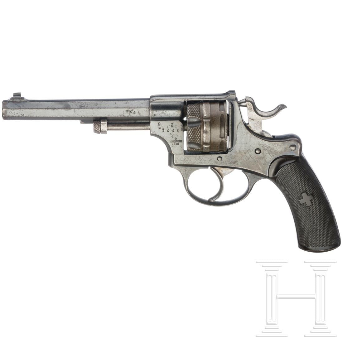 An M 1878 by Waffenfabrik Bern: An M 1878 by Waffenfabrik BernCal. 10,4mmSwissOrd, SN. 1448, matching numbers. Octagonal barrel, length 150 mm, frosted bore. Six shots. Original finish with some signs of wear, light pitting in place