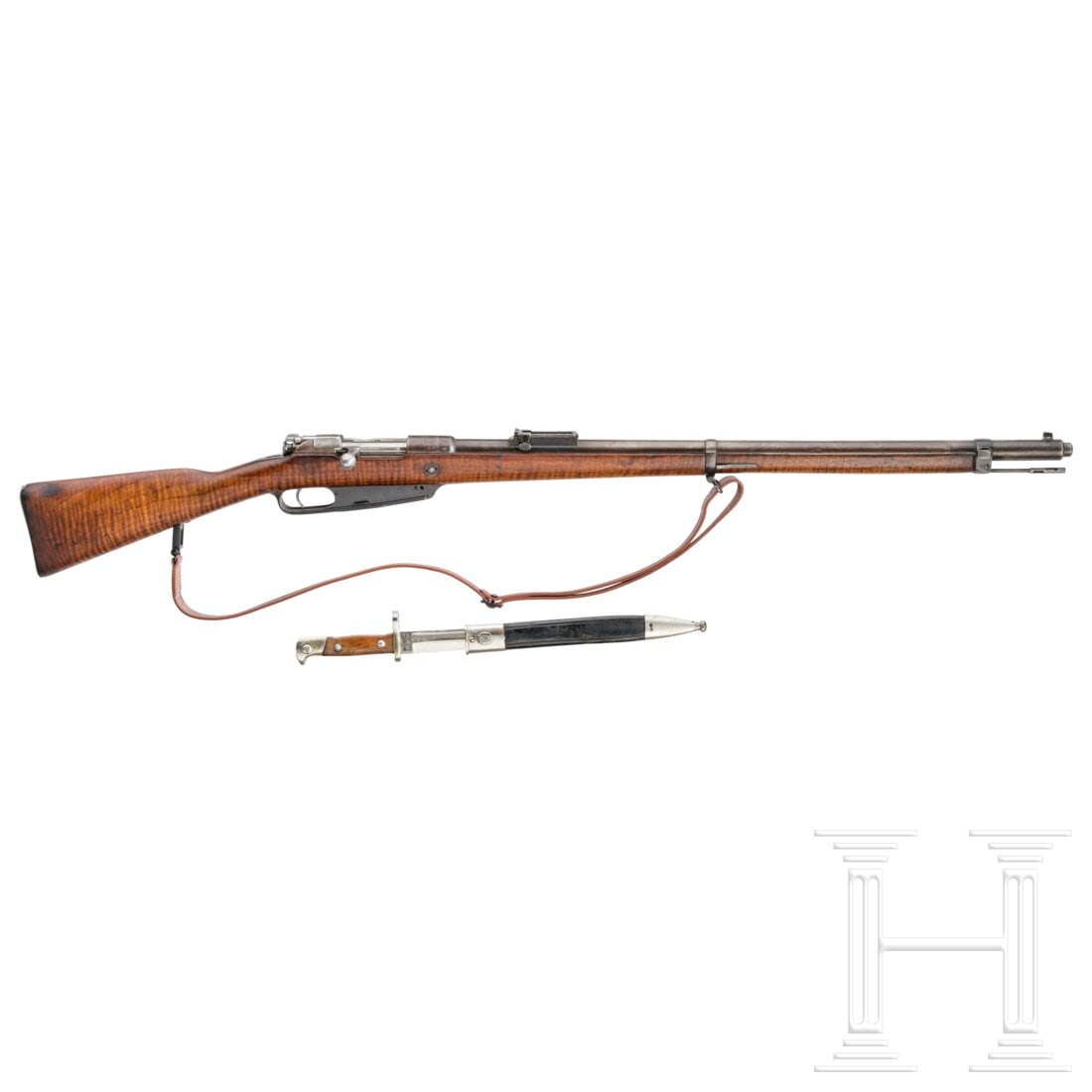 A Gewehr 88/05 by Loewe, 1890: A Gewehr 88/05 by Loewe, 1890Cal. 8x57J, SN. 6700f , nicht nummerngleich. Türkenschloss und Visier. Matter Lauf. Deutscher Beschuss. Magazinkasten mit neuer Brünierung. Am Oberring Truppenstempel "3