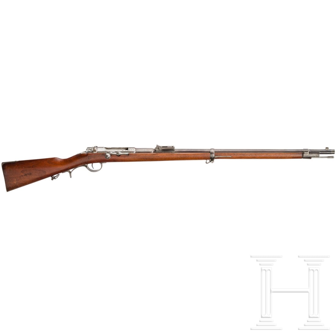 A "Jägerbüchse" M 1871, OEWG: A "Jägerbüchse" M 1871, OEWGCal. 11,15x60R M71, SN. 4983D, nummerngleich bis auf Schloss. Leicht rauer Lauf mit gutem Feld/Zug-Profil. Fertigung 1875. Div. Abnahmen. Truppenstempel "7.P.2.63" (1.Wes