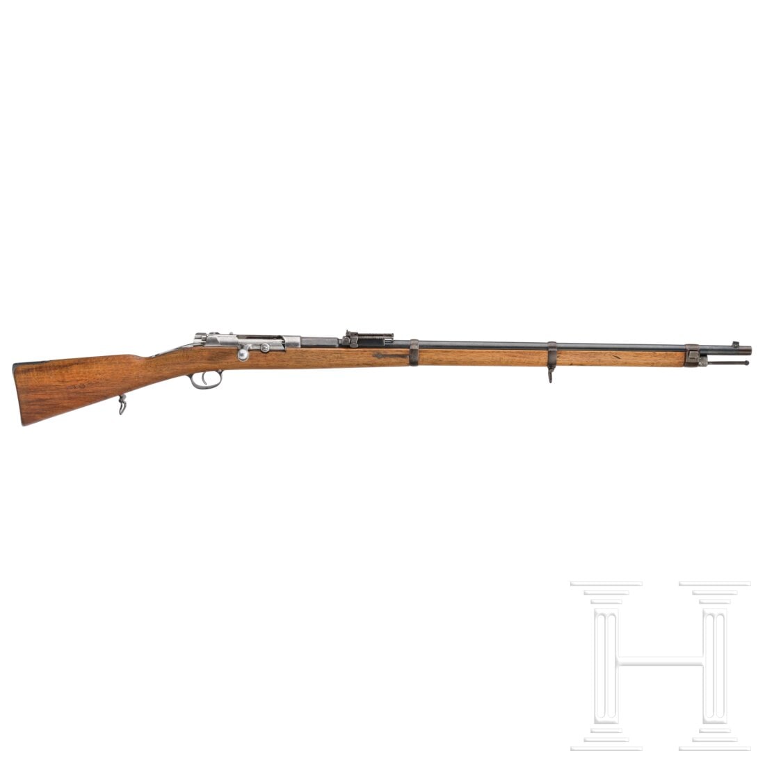 An M 1871/84 repeating rifle by Danzig, 1888: An M 1871/84 repeating rifle by Danzig, 1888Cal. 11,15x60R M71, SN. 7928X, nummerngleich inkl. Schloss und Schrauben. Fast blanker Lauf mit Närbchen im vorderen Bereich, Länge 80 cm. Fertigung 1888.