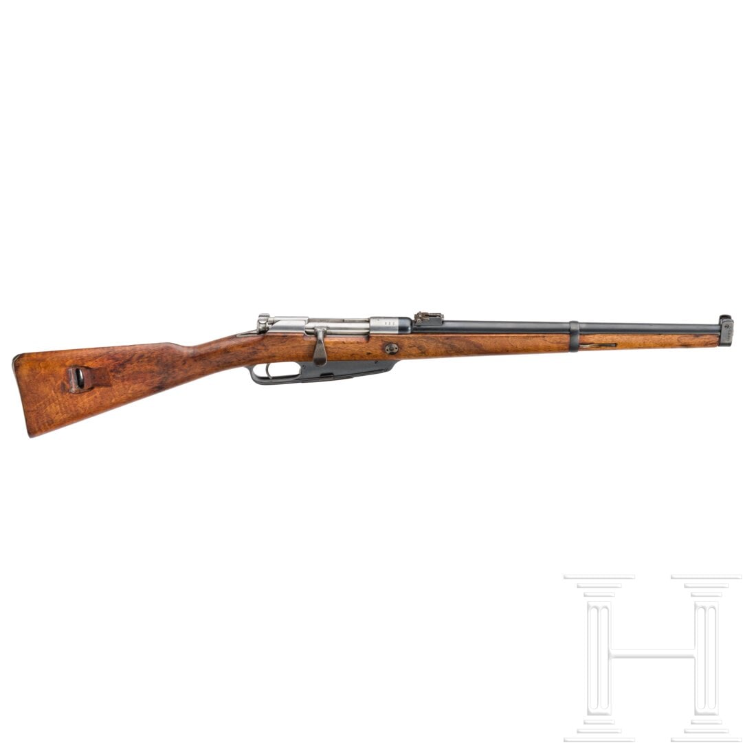 A Karabiner 88 n.m., Erfurt, 1893: A Karabiner 88 n.m., Erfurt, 1893Cal. 8x57JS, SN. 7829, nummerngleich inkl. Beschläge. Fast blanker Lauf. Hülse gemarkt "Krone/ERFURT/1893", links "Kar. 88/n.m.". S-Patrone. Klappen-/Rahmenvisier sk