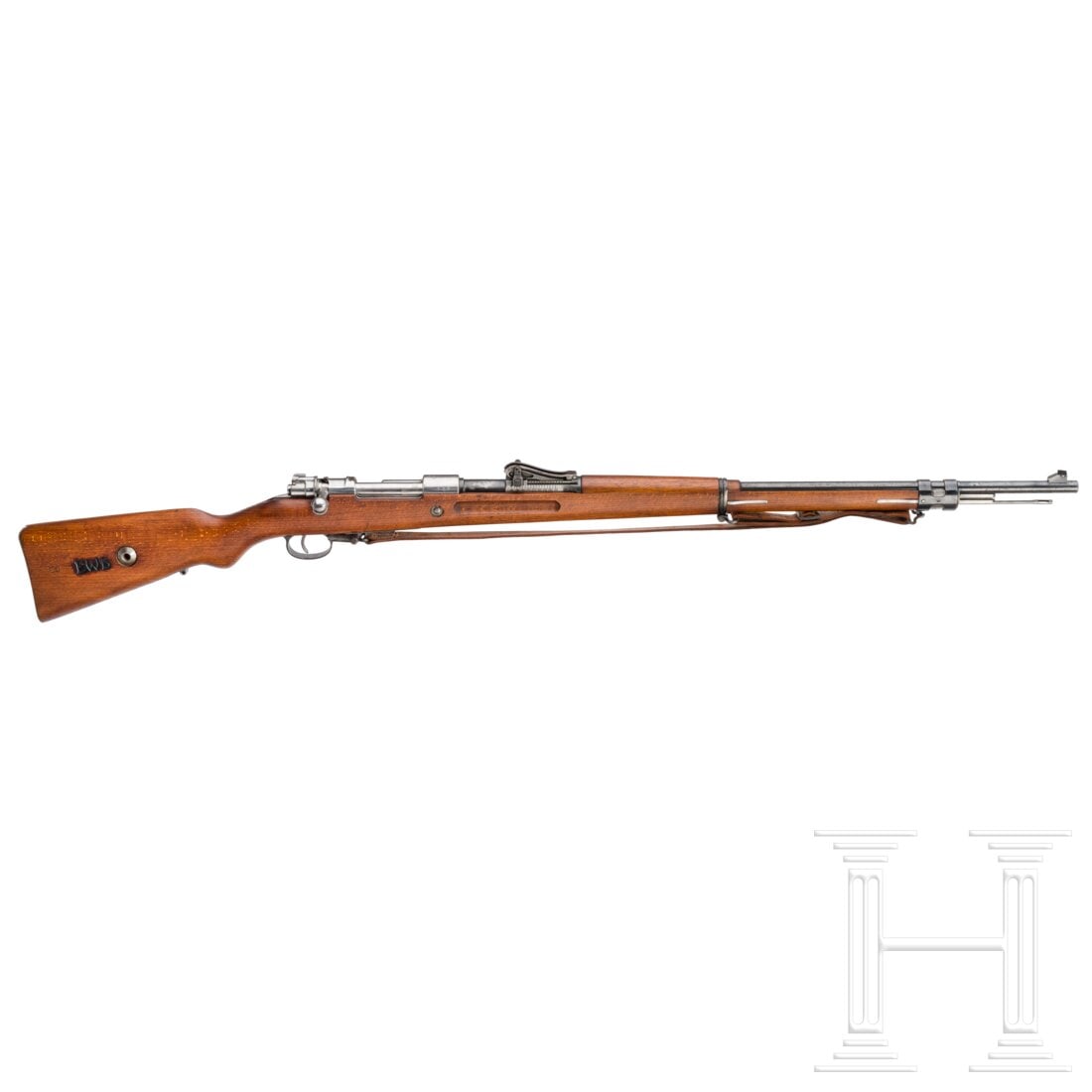 A Gewehr 98 by Amberg, 1917, EWB: A Gewehr 98 by Amberg, 1917, EWBCal. 8x57JS, SN. 7143o, nummerngleich einschl. Schrauben, Schlagbolzen und Schaft (ausser Zubringer Nr. "45"). Leicht rauer Lauf, gutes Feld/Zug-Profil, Länge 73 cm. F