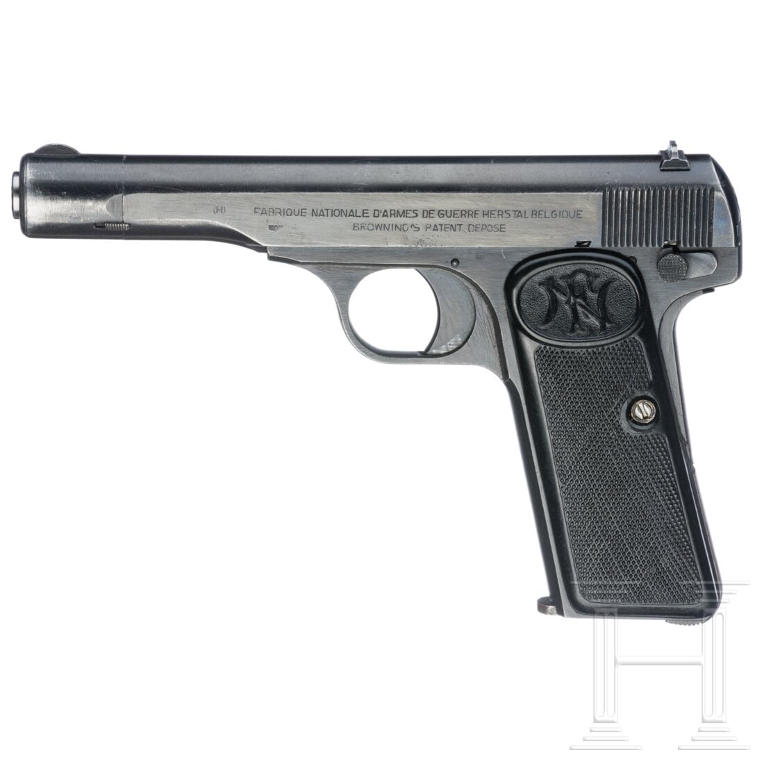 An FN Mod. 1910/22, Wehrmacht: An FN Mod. 1910/22, WehrmachtCal. 7,65mmBrowning, SN. 85154, nummerngleich. Blanker Lauf. Neunschüssig. Zweizeilige Standardbeschriftung. Vollständige Brünierung (original ?), leichte Tragespuren. 